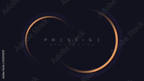 Dark blue premium minimalist background with luxury golden geometric elements triangle, circle etc. Prestige background for poster, invitation card, banner, flyer, cover etc. Vector EPS.