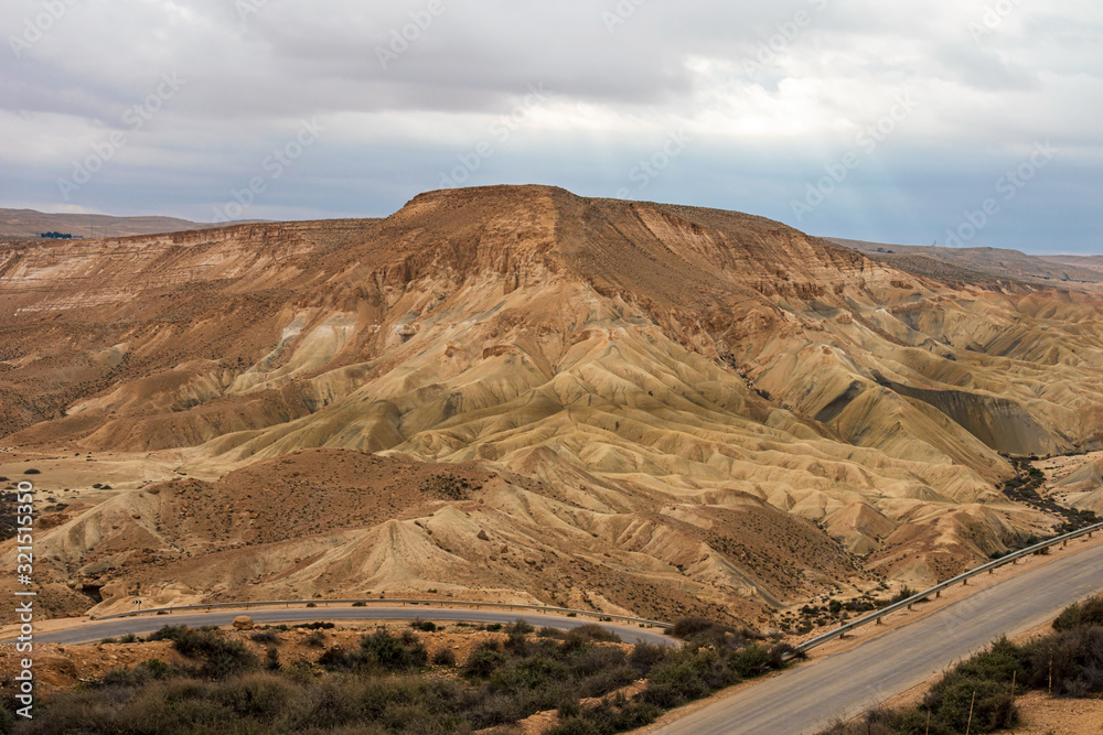 Naklejka premium Mountain in Ramon Crater in the Negev desert. Ein Avdat is a canyon in the Negev desert near the kibbutz Sde Boker. 