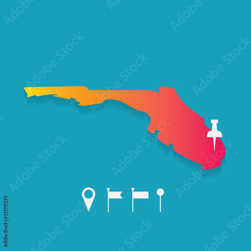 Florida map with set of different pins- vector illustration