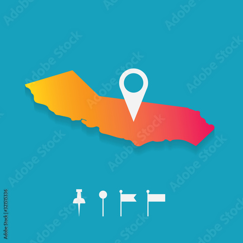 Photography California map with set of different pins- vector illustration