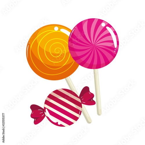 set of sweet lollipop with candy in wrap