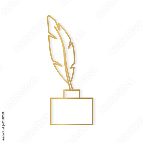 golden inkwell with a pen icon- vector illustration