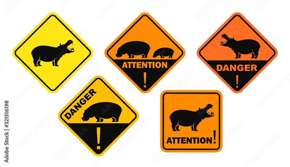 Hippopotamus danger sign. Isolated hippopotamus on white background Hippopotamus danger sign. Isolated hippopotamus on white background