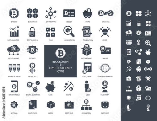 Blockchain And Cryptocurrency Bitcoin Icon Set	
