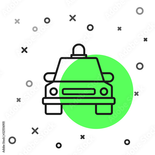 Black line Taxi car icon isolated on white background. Vector Illustration