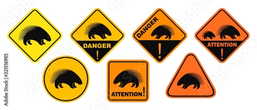 Porcupine danger sign. Isolated porcupine on white background photo