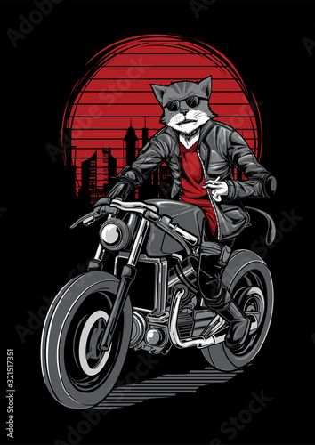Cat rider motorbike illustration tshirt