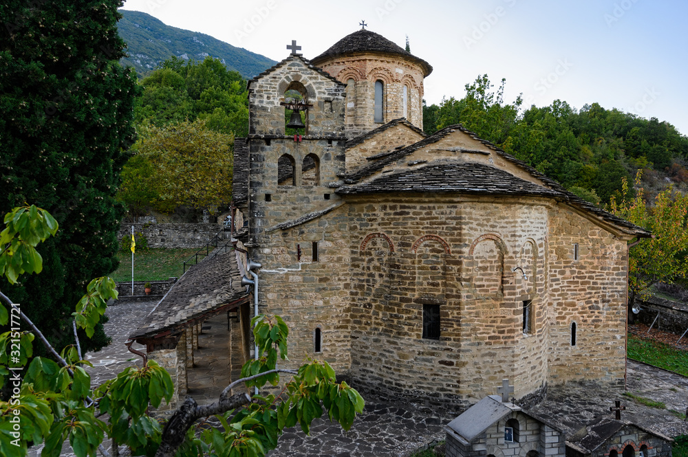 View of the greek-orthodox Church of the Holy Apostles in the village of Molivdoskepastos, in Epirus, Greece