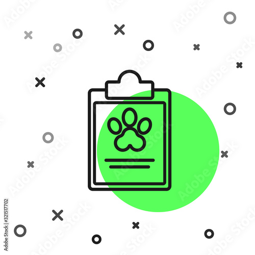 Black line Clipboard with medical clinical record pet icon isolated on white background. Health insurance form. Medical check marks report. Vector Illustration