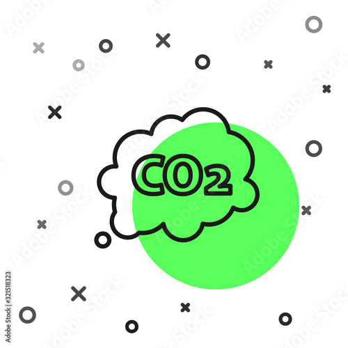 Black line CO2 emissions in cloud icon isolated on white background. Carbon dioxide formula symbol, smog pollution concept, environment concept. Vector Illustration