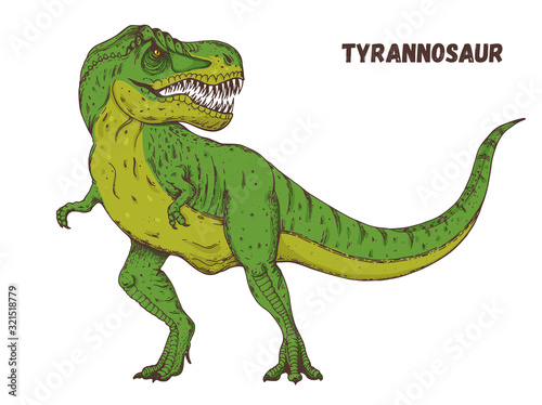Tyrannosaur dinosaur hand drawn. Vector illustration. Carnivorous dinosaur