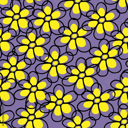 Seamless pattern with doodle flowers hand-drawn on a colored background for cards, festive decoration, textiles.