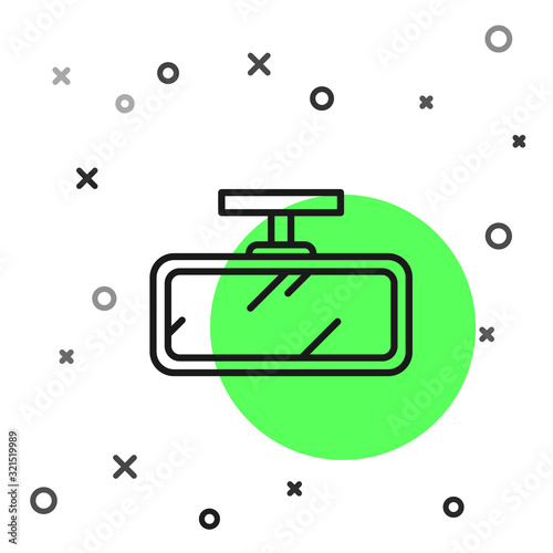 Black line Car mirror icon isolated on white background. Vector Illustration