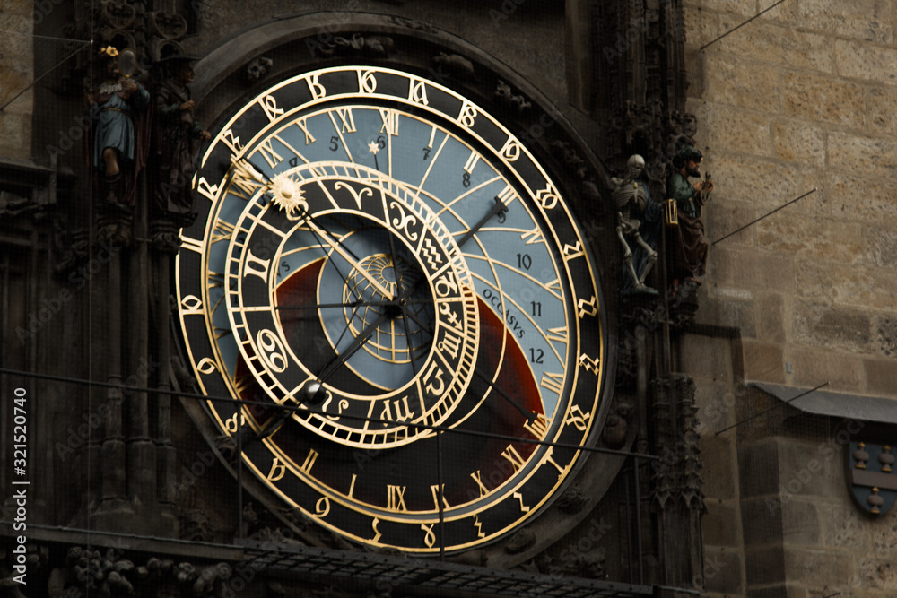 Obraz premium Prague. Czech. 10.05.2019: Prague Astronomical Clock in the Old Town of Prague. Beautiful, colorful, with arrows. The concept of the passing time.