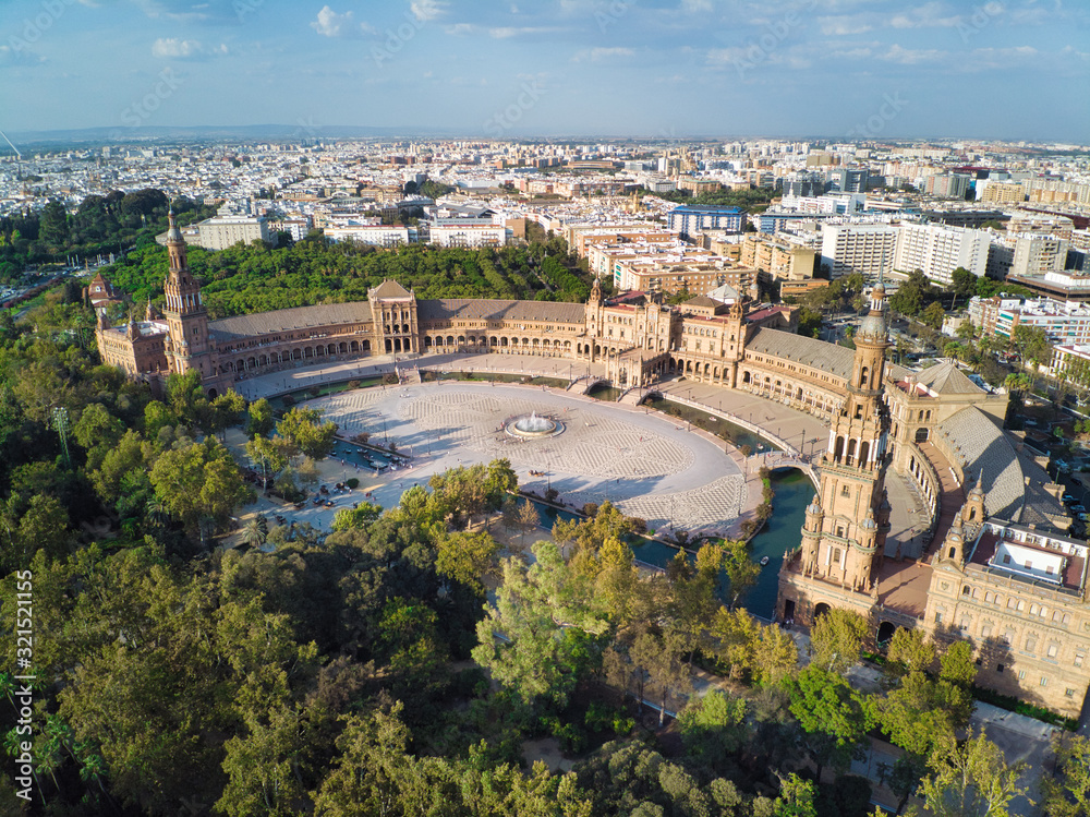Aerial View Of Plaza De Espana In Seville Spain Aerial View Of Plaza De Espana In Seville Spain