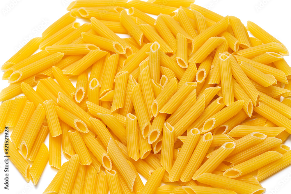 yellow Italian pasta made from durum wheat on a white background yellow Italian pasta made from durum wheat on a white background