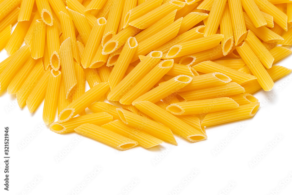 yellow Italian pasta made from durum wheat on a white background yellow Italian pasta made from durum wheat on a white background