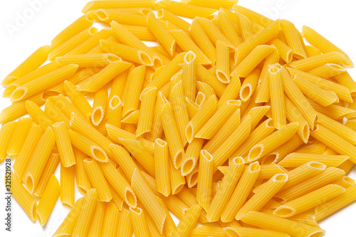 yellow Italian pasta made from durum wheat on a white background