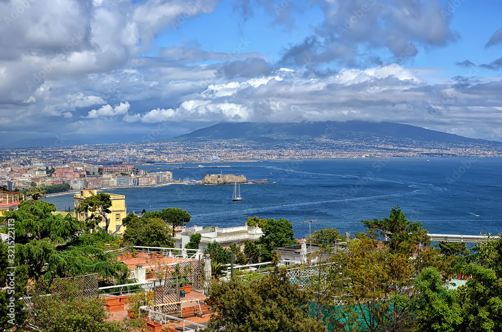 Naples bay with Vesuv in clouds summer landscape photography