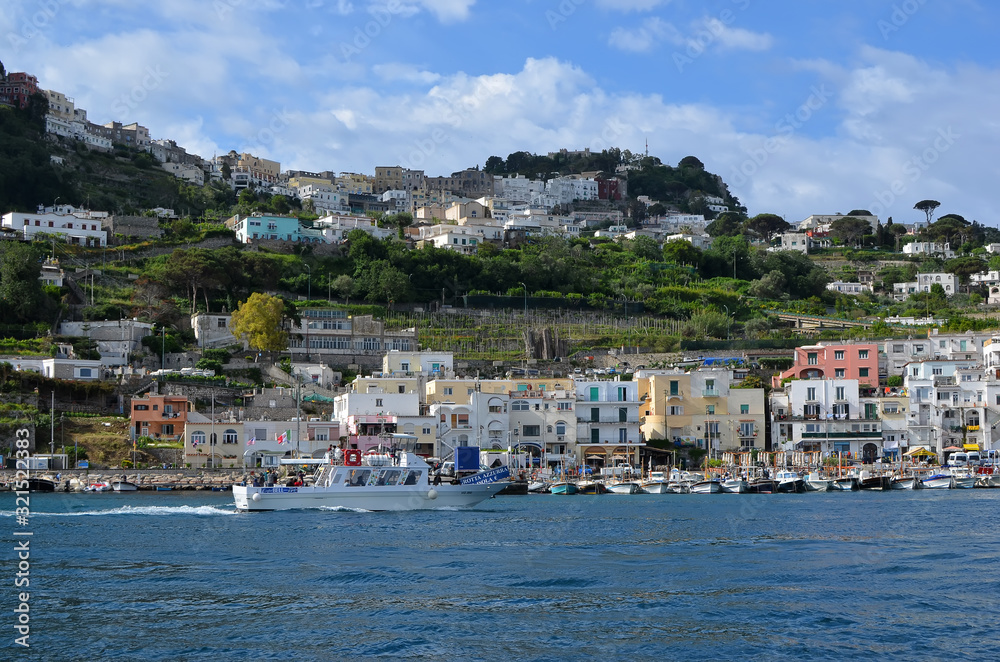 Capri port landscape island and hills in Italy