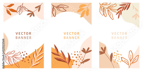 Set of abstract leaves vector modern stories background. Geometric floral illustration template background. Flat colorful liquid shape.