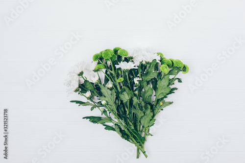 Flat lay bouquet of beautiful fresh flowers