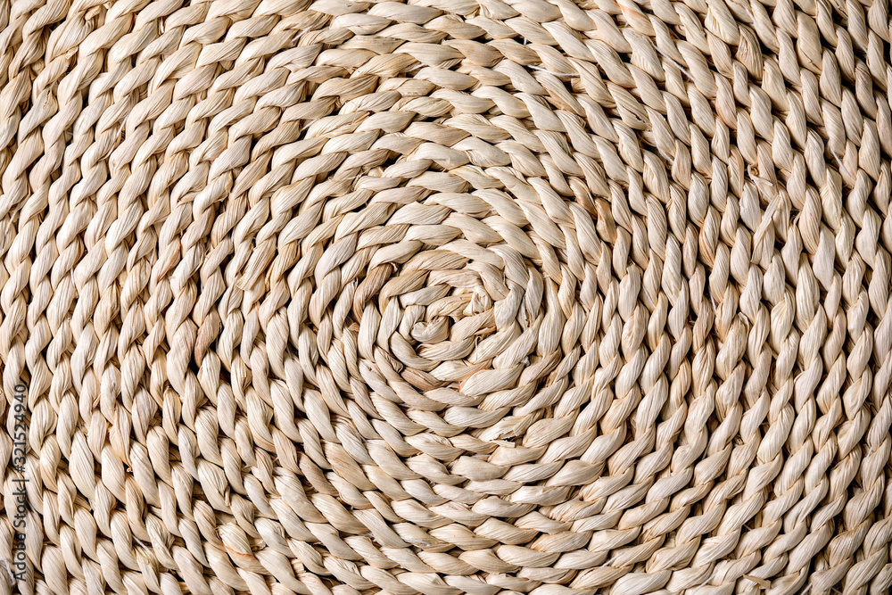 Straw wicker beige eco friendly spiral abstract background copy space - obrazy, fototapety, plakaty 