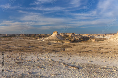 The Ustyurt Plateau. District of Boszhir. The bottom of a dry ocean Tethys. Rocky remnants. Kazakhstan. selective focus