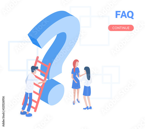 Modern vector isometric 3D answers to FAQ of users with illustration.