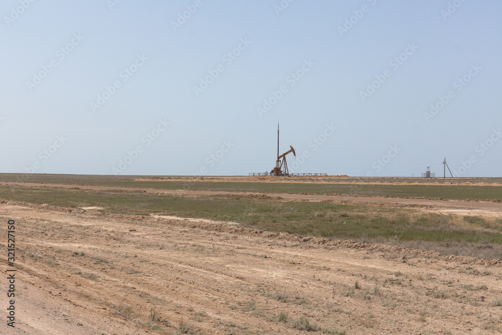 oil platform, oil derricks in Kazakhstan steppes