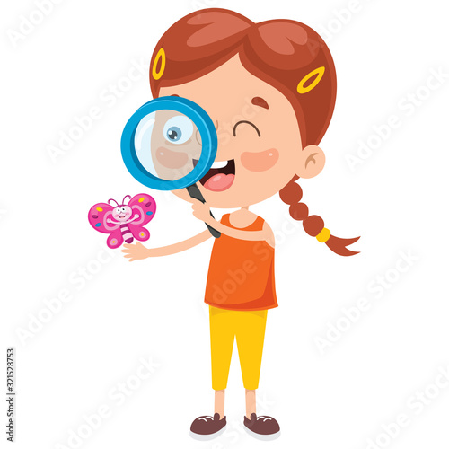 A Little Kid Using Magnifier