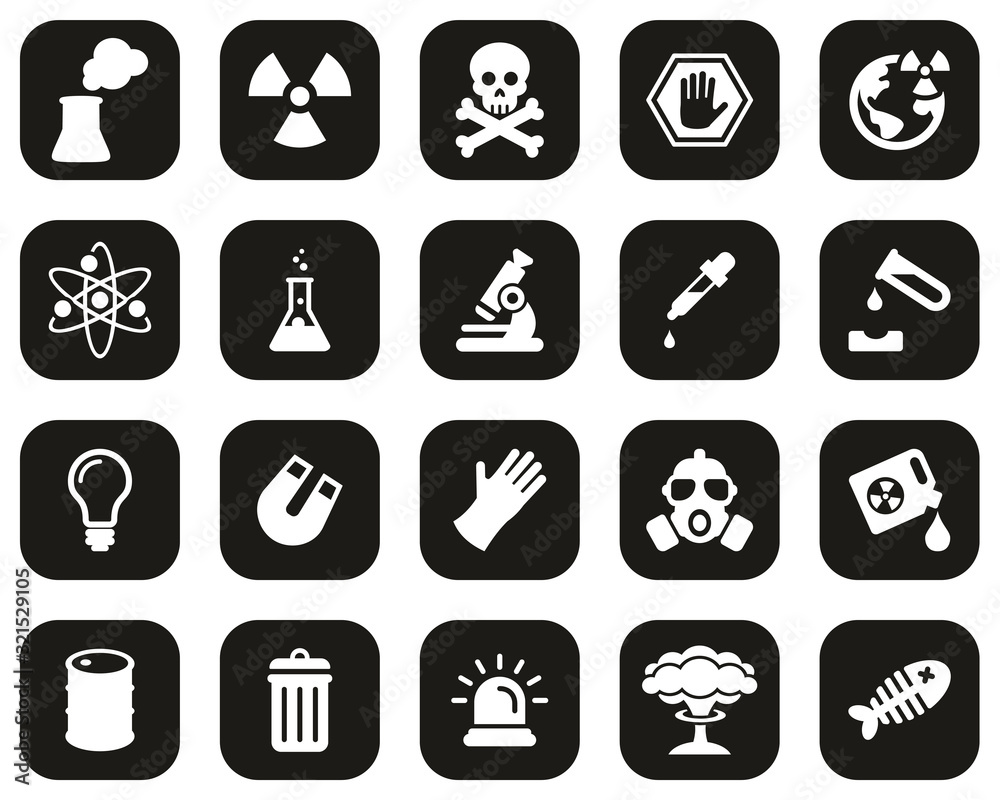Nuclear Power Plant Icons White On Black Flat Design Set Big Nuclear Power Plant Icons White On Black Flat Design Set Big
