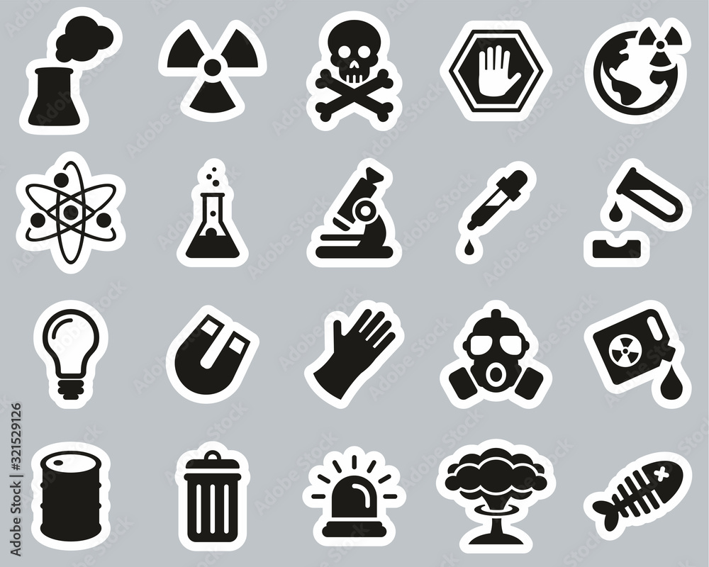 Nuclear Power Plant Icons Black & White Sticker Set Big
