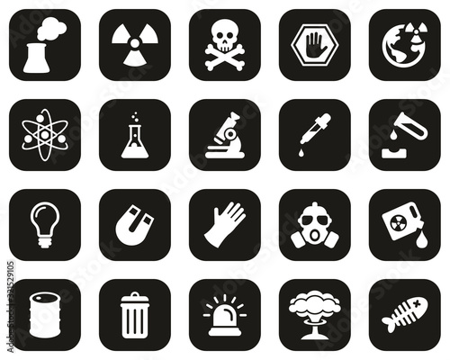 Nuclear Power Plant Icons White On Black Flat Design Set Big