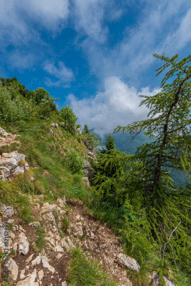 Fragment of a nice mountain view from the trail at Monte Baldo in Italy. Fragment of a nice mountain view from the trail at Monte Baldo in Italy.