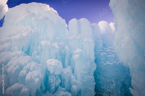 wall of blue and white ice
