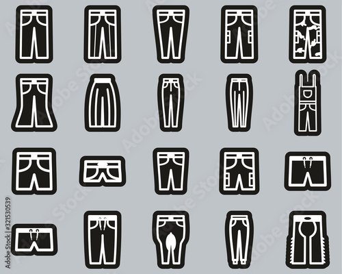 Pants Long   Short Icons White On Black Sticker Set Big