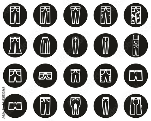 Pants Long   Short Icons White On Black Flat Design Circle Set Big