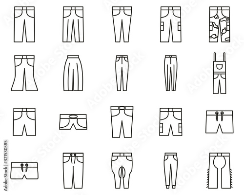 Pants Long   Short Icons Black   White Thin Line Set Big