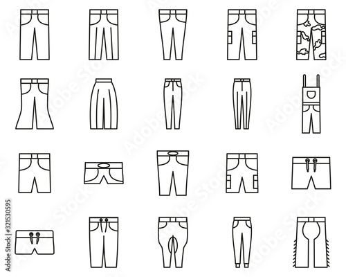Pants Long & Short Icons Black & White Thin Line Set Big