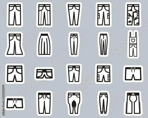 Pants Long & Short Icons Black & White Sticker Set Big