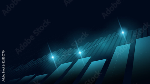 Abstract financial graph with up trend line in stock market on blue color background