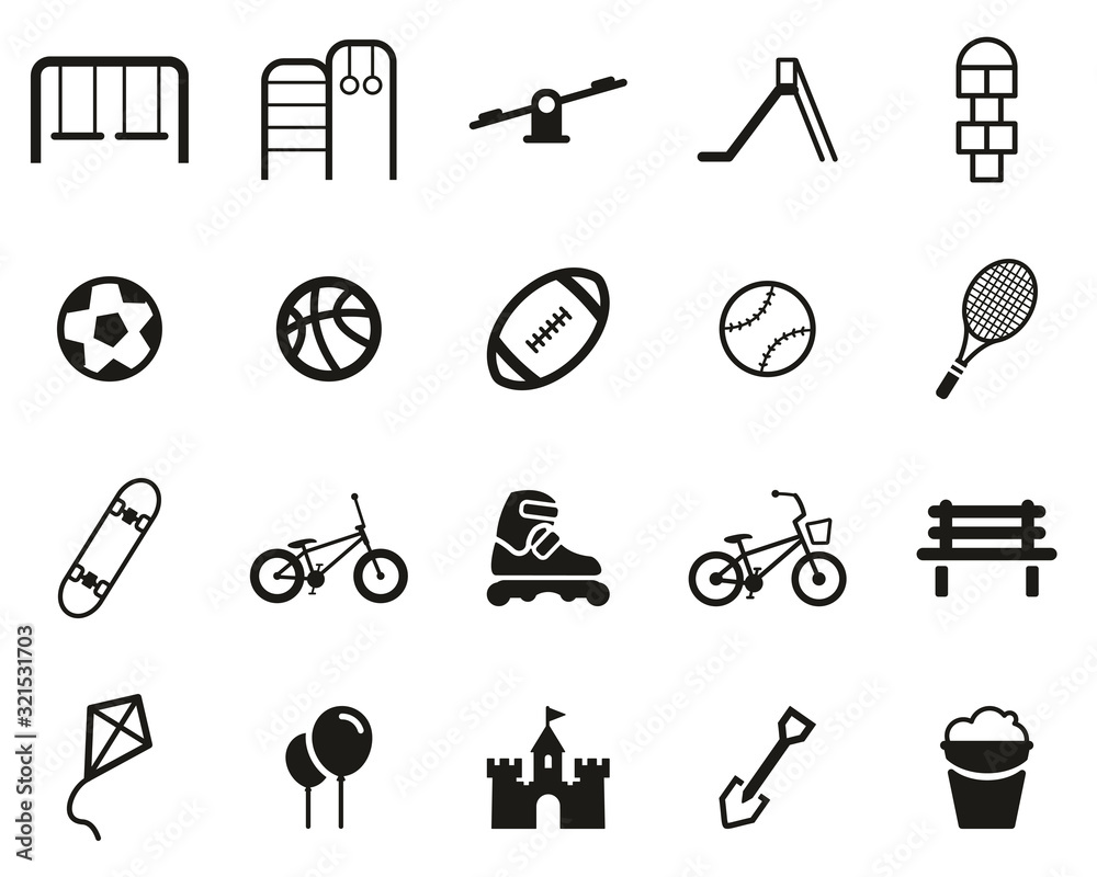Obraz premium Playground Or Park Icons Black & White Set Big