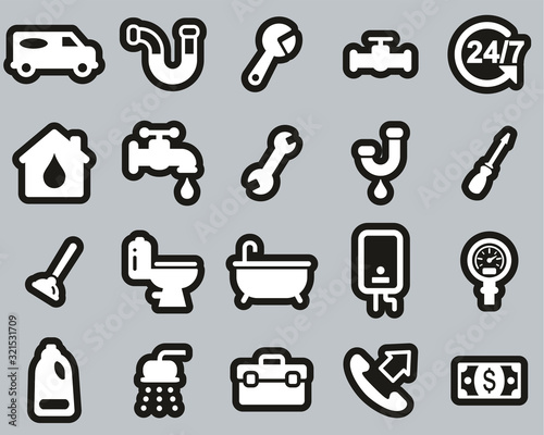 Plumbing Service & Equipment Icons White On Black Sticker Set Big