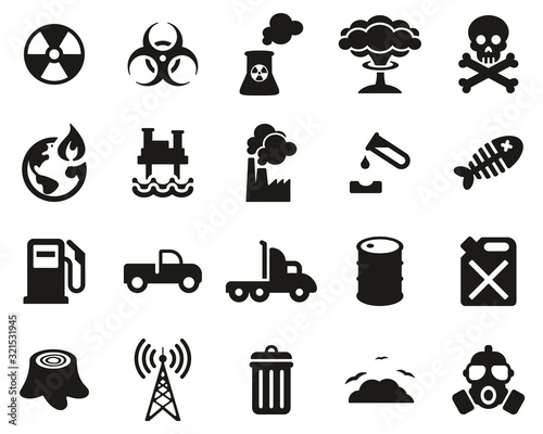 Pollution Or Contamination Icons Black & White Set Big