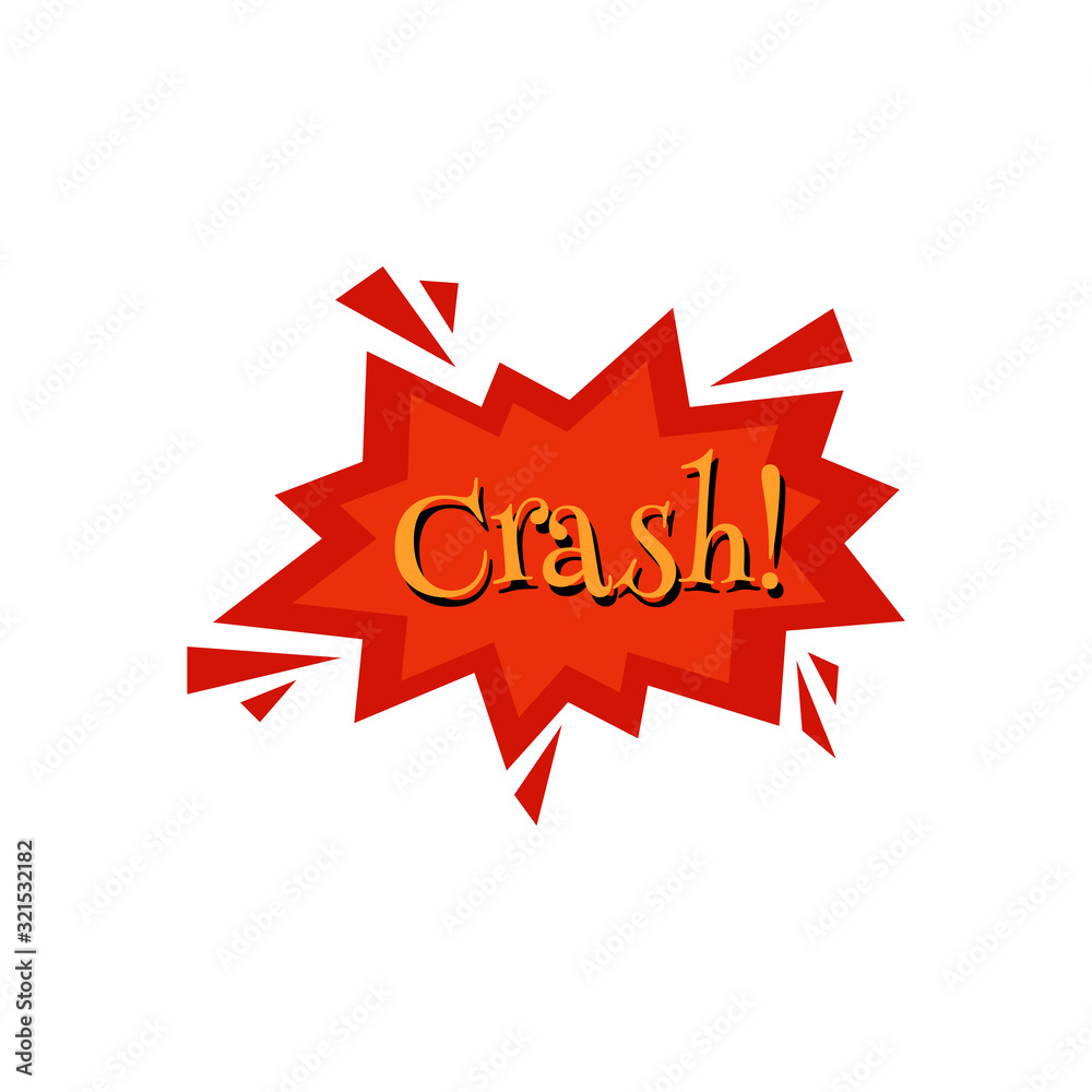 Crash! - red comic book style explosion shape, flat isolated sticker Crash! - red comic book style explosion shape, flat isolated sticker