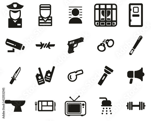 Prison Or Jail Icons Black & White Set Big