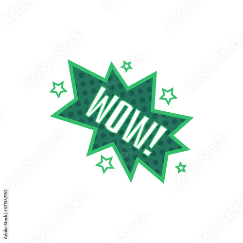 Fototapeta Naklejka Na Ścianę i Meble -  WOW! Green comic book style word icon with star explosion effect