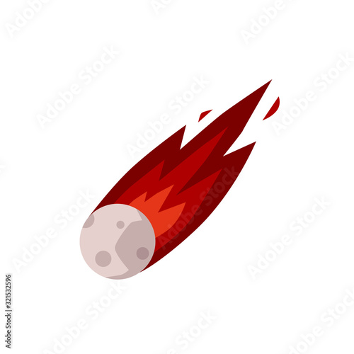 Meteor or comet with burning gas tail icon, flat vector illustration isolated.