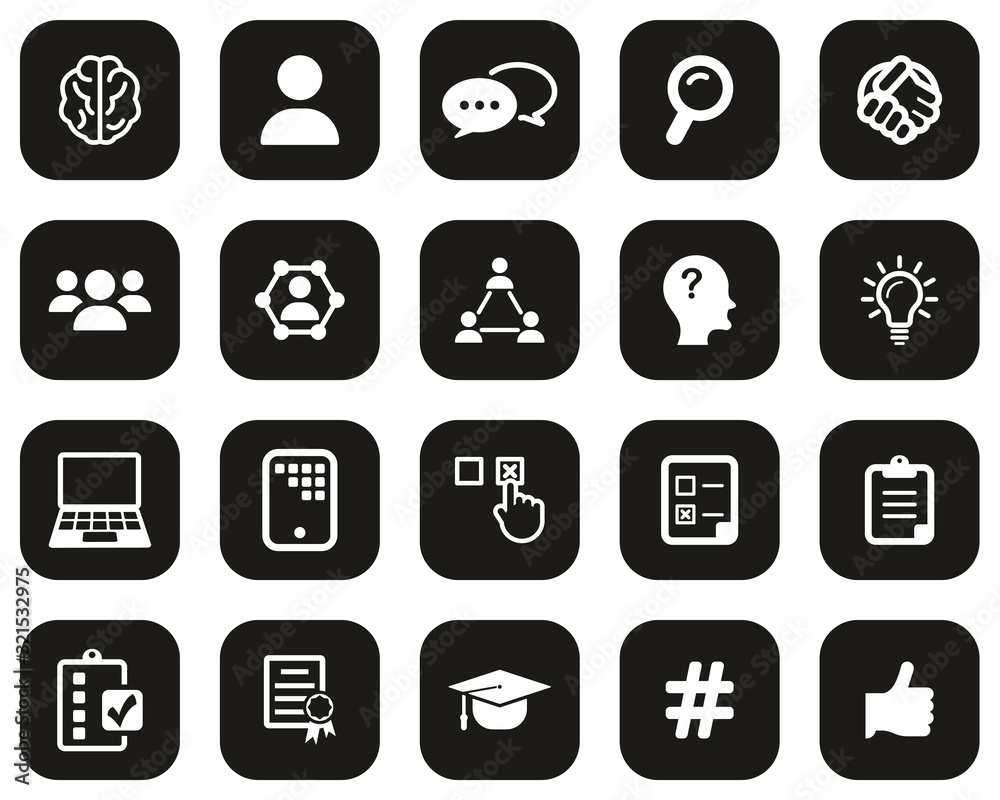 Quiz Or Pop Quiz Icons White On Black Flat Design Set Big Quiz Or Pop Quiz Icons White On Black Flat Design Set Big